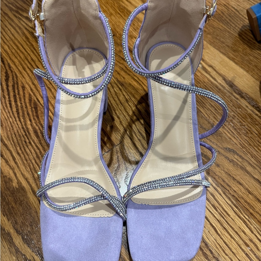 Amazon Lavender Strappy Heels with Silver Accents